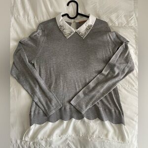 Jewel Collared Long Sleeve Blouse - Size: Medium